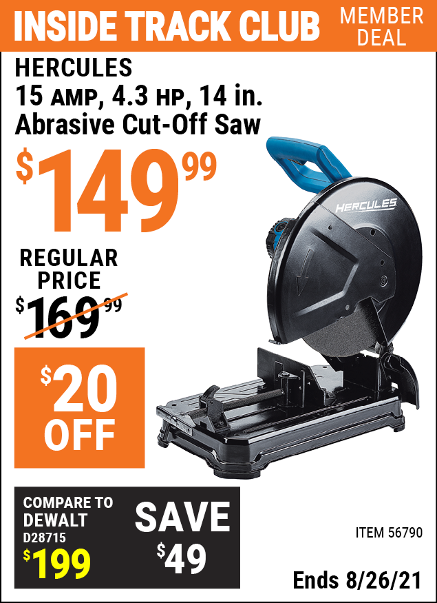 HERCULES 15 Amp 4.3 HP 14 In. Abrasive CutOff Saw for 149.99 Harbor