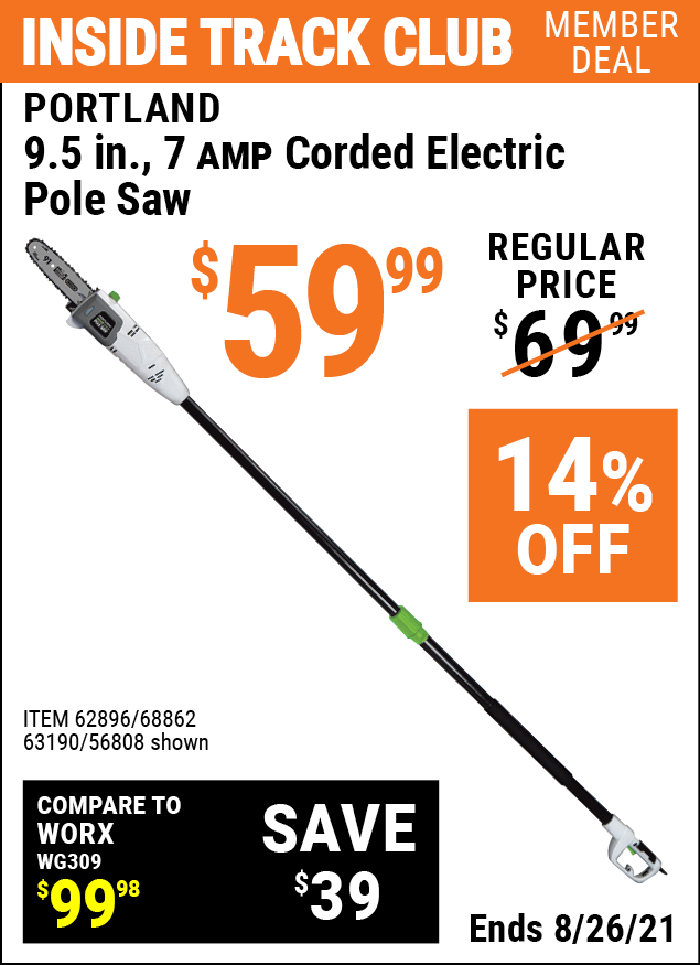 PORTLAND 9.5 In. 7 Amp Electric Pole Saw for $59.99 â€“ Harbor Freight