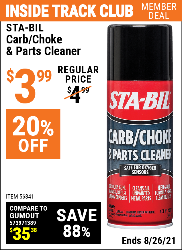 STA-BIL Carb/Choke & Parts Cleaner for $3.99 – Harbor Freight Coupons