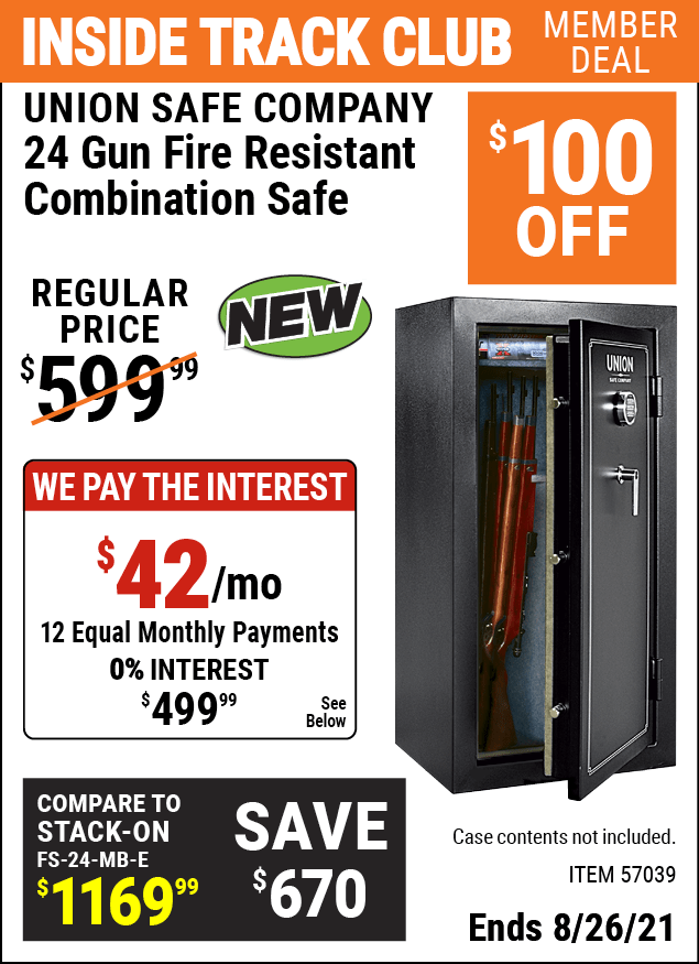 UNION SAFE COMPANY 24 Gun Fire Resistant Combination Safe for $499.99