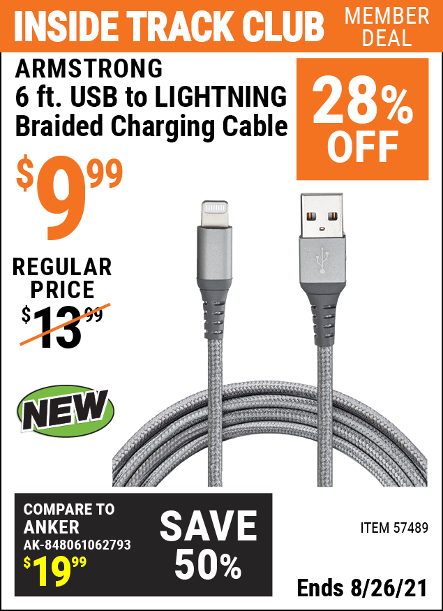 ARMSTRONG 6 Ft. USB To LIGHTNING Braided Charging Cable for 9.99
