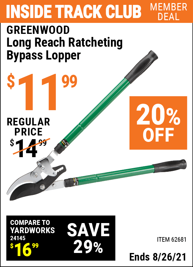 GREENWOOD Long Reach Ratcheting Bypass Lopper for 11.99 Harbor