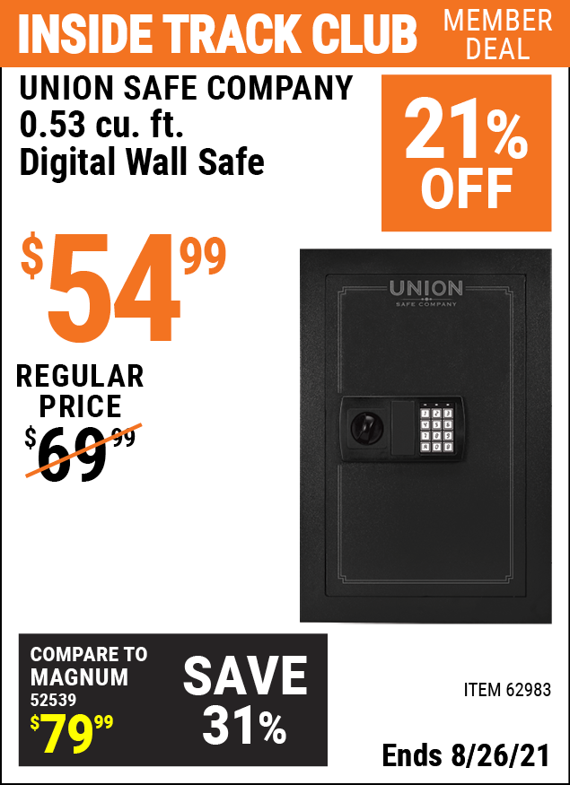 UNION SAFE COMPANY 0.53 cu. ft. Electronic Wall Safe for 54.99