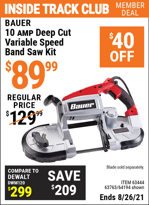 BAUER 10 Amp Deep Cut Variable Speed Band Saw Kit for 89.99 Harbor