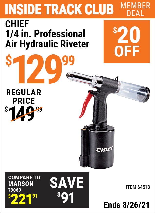 CHIEF 1/4 in. Professional Air Hydraulic Riveter for 129.99 Harbor