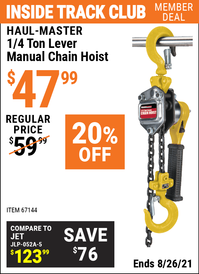 HAUL-MASTER 1/4 ton Lever Manual Chain Hoist – Item 67144 – Harbor
