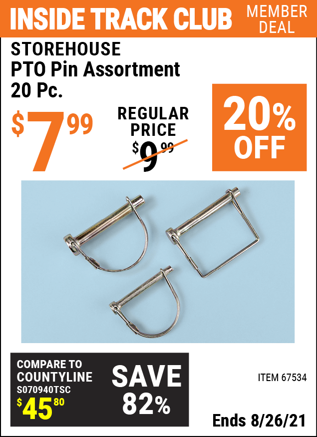 STOREHOUSE 20 Piece PTO Pin Assortment for 7.99 Harbor Freight Coupons