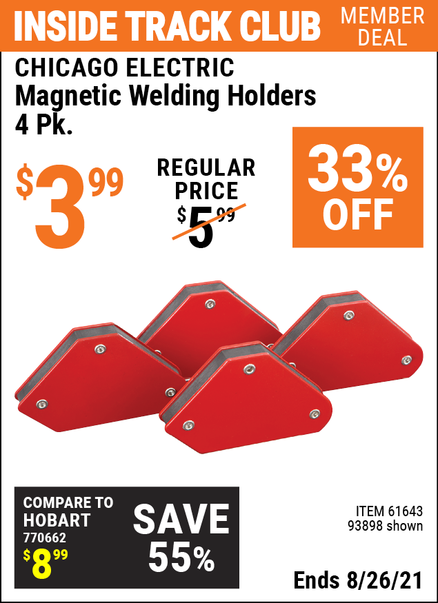 CHICAGO ELECTRIC Welding Holders 4 Pk. for 3.99 Harbor