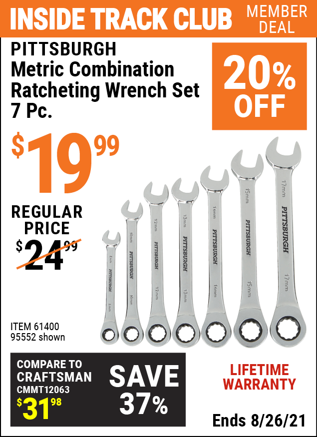 PITTSBURGH Metric Combination Ratcheting Wrench Set 7 Pc. for 19.99