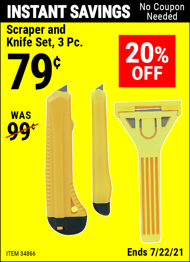 Scraper and Knife Set 3 Pc. for 0.79 Harbor Freight Coupons