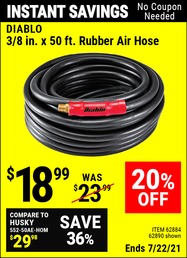 DIABLO 3/8 In. X 50 Ft. Rubber Air Hose for 18.99 Harbor Freight Coupons