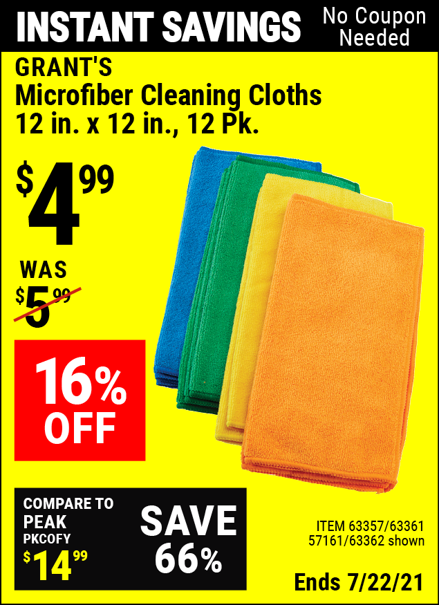 GRANT’S Microfiber Cleaning Cloth 12 in. x 12 in. 12 Pk. for 4.99