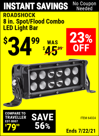 Buy the ROADSHOCK 8 in. Spot/Flood Combo LED Light Bar (Item 64324) for $34.99, valid through 7/22/2021.