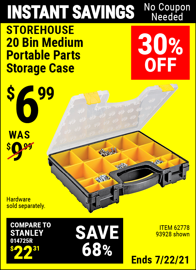 STOREHOUSE 20 Bin Medium Portable Parts Storage Case for $6.99 – Harbor