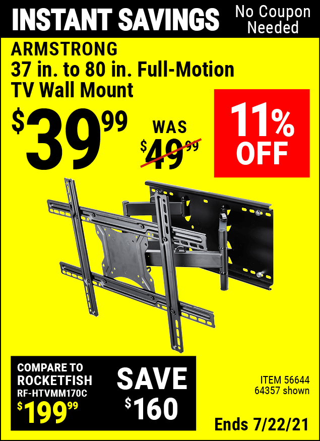 ARMSTRONG 37 in. to 80 in. FullMotion TV Wall Mount for 39.99
