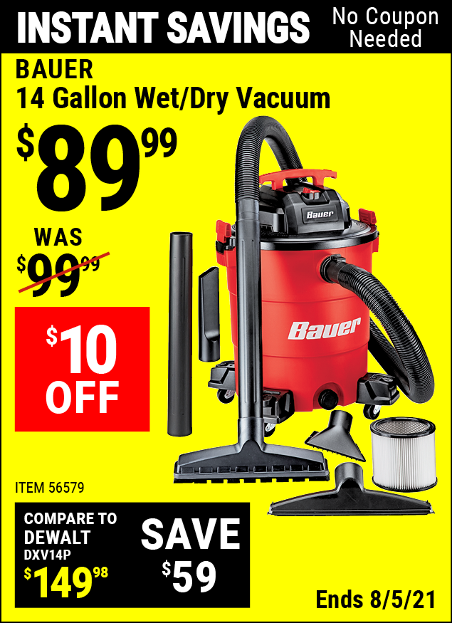 BAUER 14 Gallon Wet/Dry Vacuum Item 56579 Harbor Freight Coupons