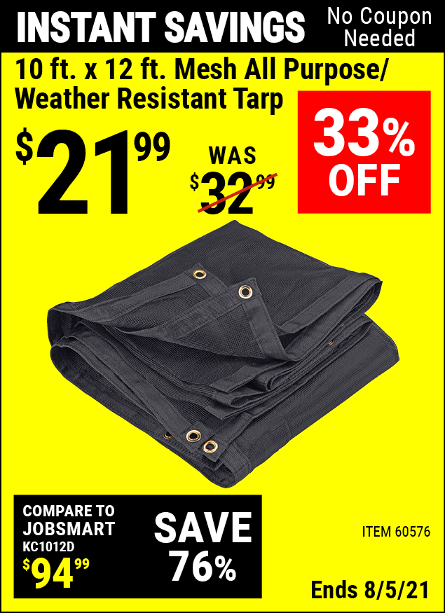 HFT 10 ft. x 12 ft. Mesh All Purpose/Weather Resistant Tarp for 21.99