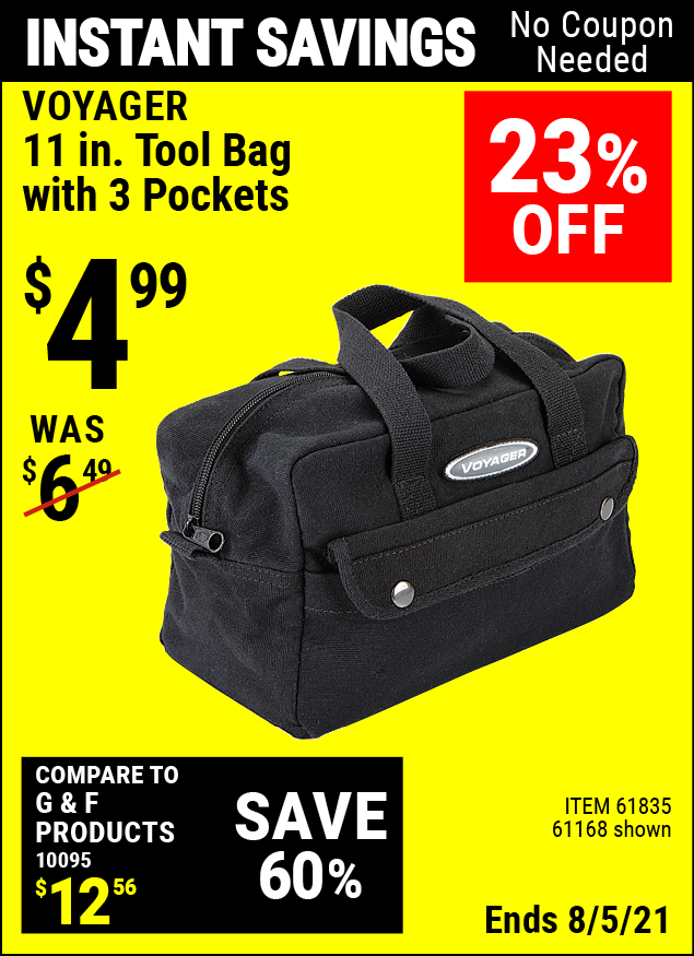 VOYAGER 11 in. Tool Bag with 3 Pockets for 4.99 Harbor Freight Coupons