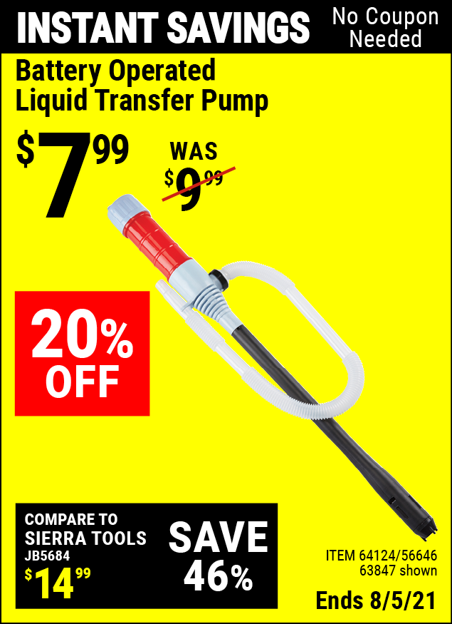 Battery Operated Liquid Transfer Pump for 7.99 Harbor Freight Coupons