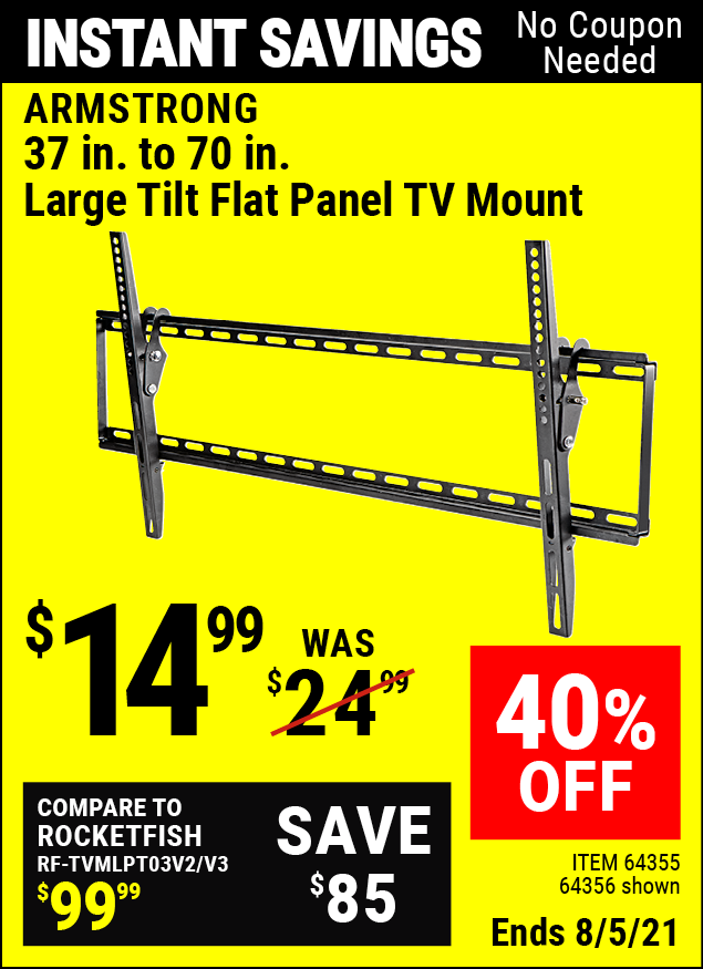 ARMSTRONG Large Tilt Flat Panel TV Mount for 14.99 Harbor Freight