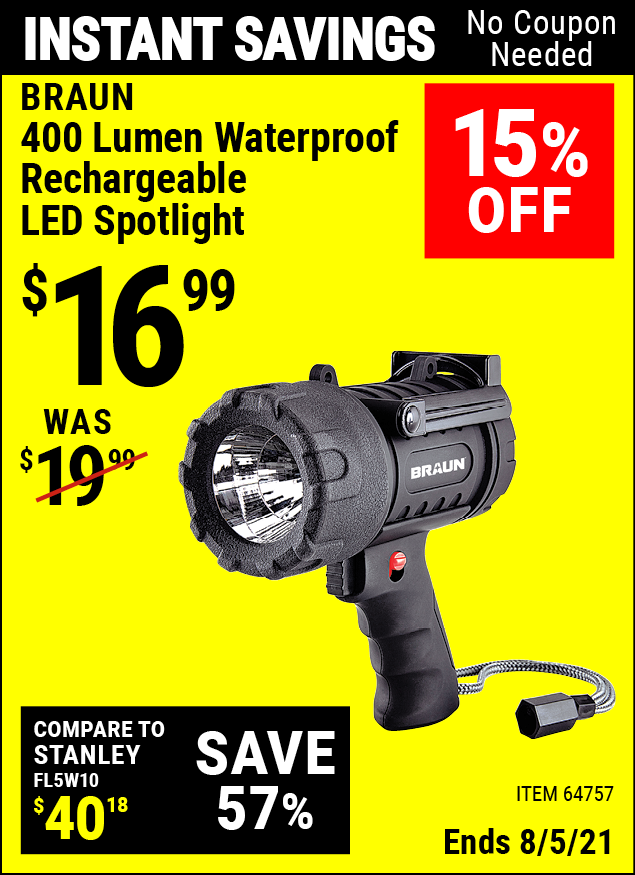 braun waterproof rechargeable led spotlight