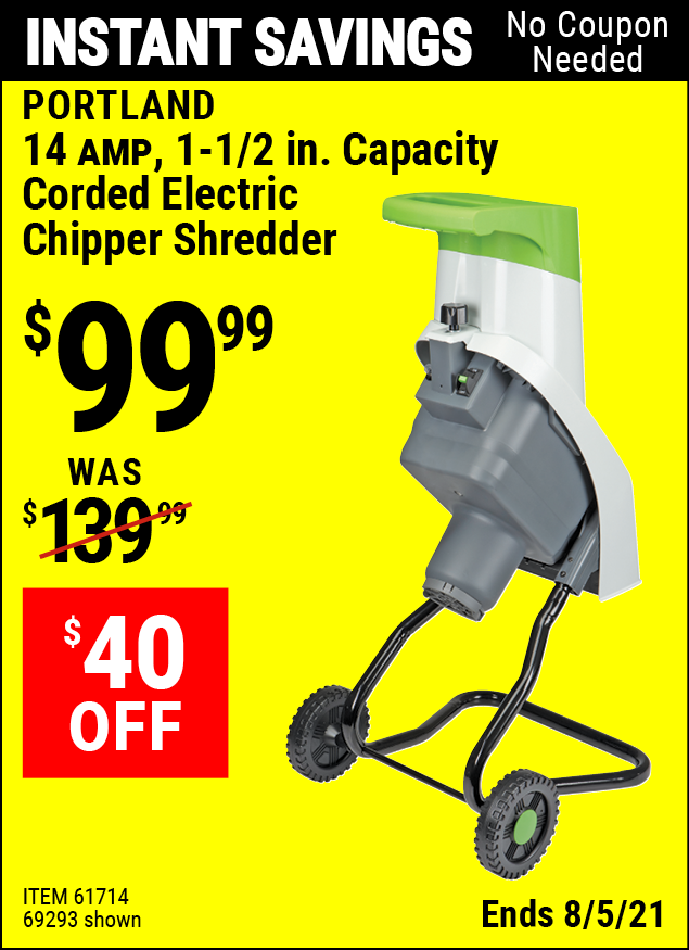 PORTLAND 14 Amp 11/2 in. Capacity Chipper Shredder for 99.99 Harbor