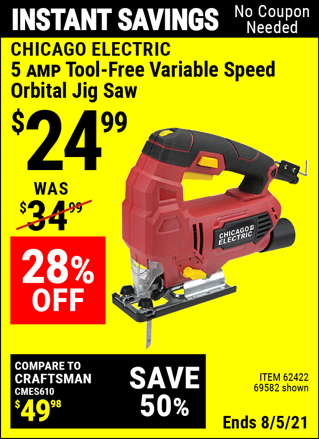 CHICAGO ELECTRIC 5 Amp Heavy Duty Tool-Free Variable Speed Orbital 