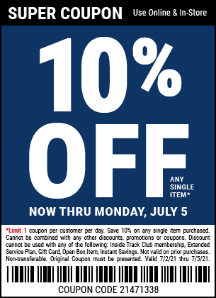 10% Off Any Single Item – No Exclusions – Through Monday 7 5 – Harbor 