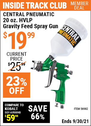 CENTRAL PNEUMATIC 20 Oz. HVLP Gravity Feed Spray Gun for $19.99 ...