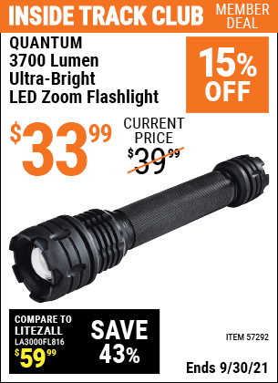 QUANTUM 3700 Lumen Ultra-Bright LED Zoom Flashlight for $33.99 – Harbor ...