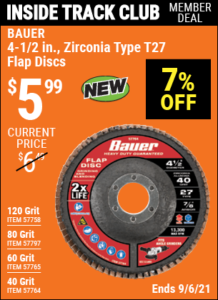 BAUER 4-1/2 In. Zirconia Type 27 Flap Disc for $5.99 – Harbor Freight ...