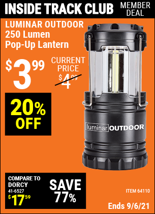 LUMINAR OUTDOOR 250 Lumen Compact Pop-Up Lantern for $3.99