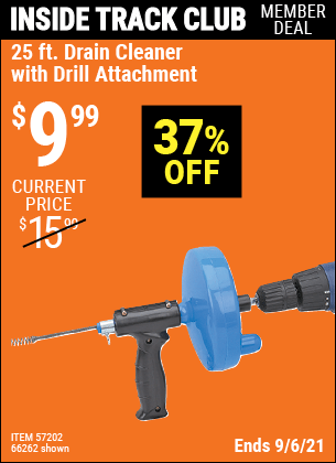 25 ft. Drain Cleaner With Drill Attachment for $12.99 – Harbor Freight  Coupons