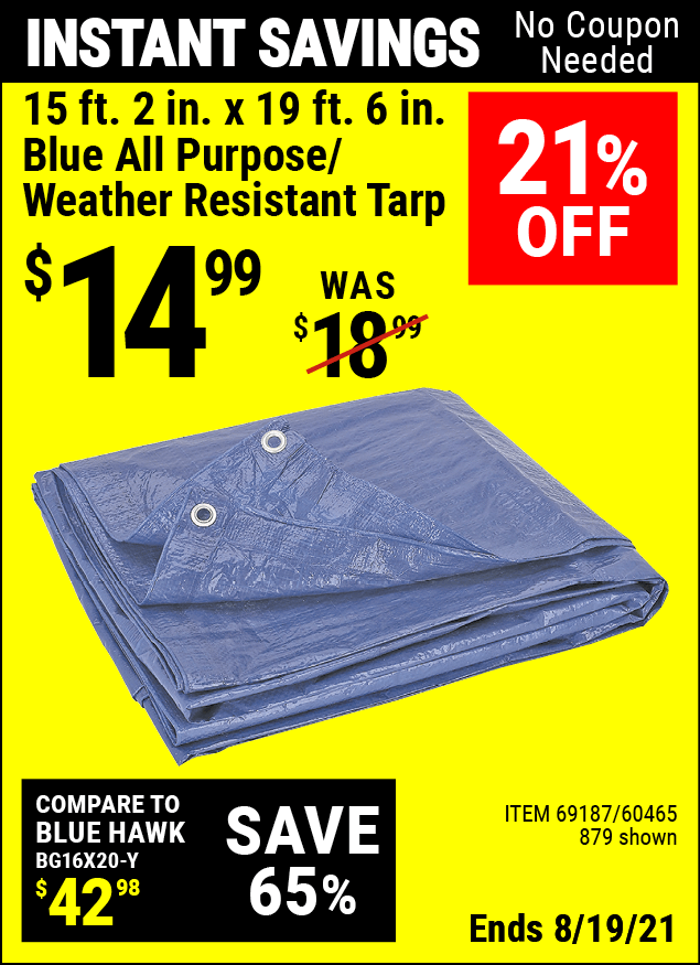 HFT 15 ft. 2 in. x 19 ft. 6 in. Blue All Purpose/Weather Resistant Tarp