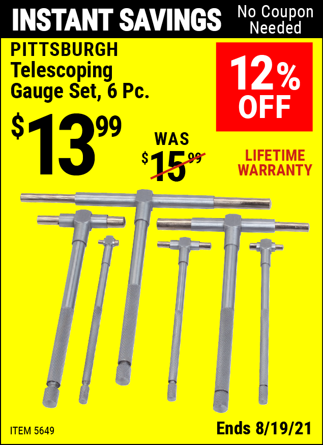 PITTSBURGH Telescoping Gauge Set 6 Pc. Item 05649 Harbor Freight