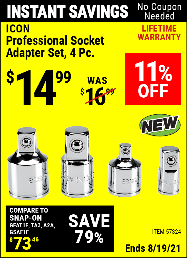 ICON Professional Socket Adapter Set 4 Pc. for 14.99 Harbor