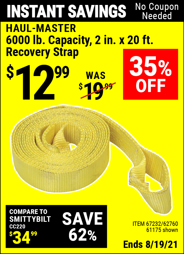 HAULMASTER 6000 lb. Capacity 2 in. x 20 ft. Heavy Duty Recovery Strap