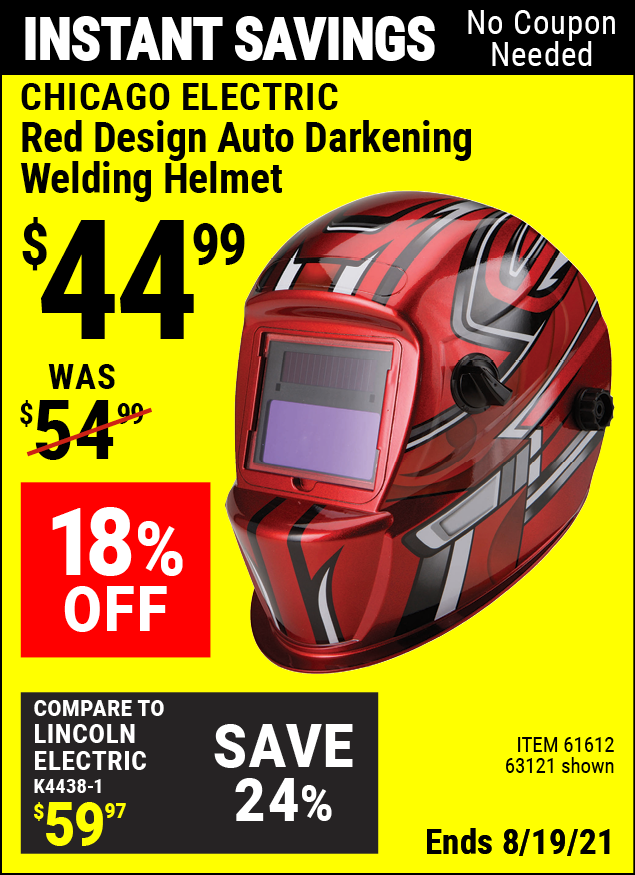CHICAGO ELECTRIC Red Design Auto Darkening Welding Helmet Item 63121