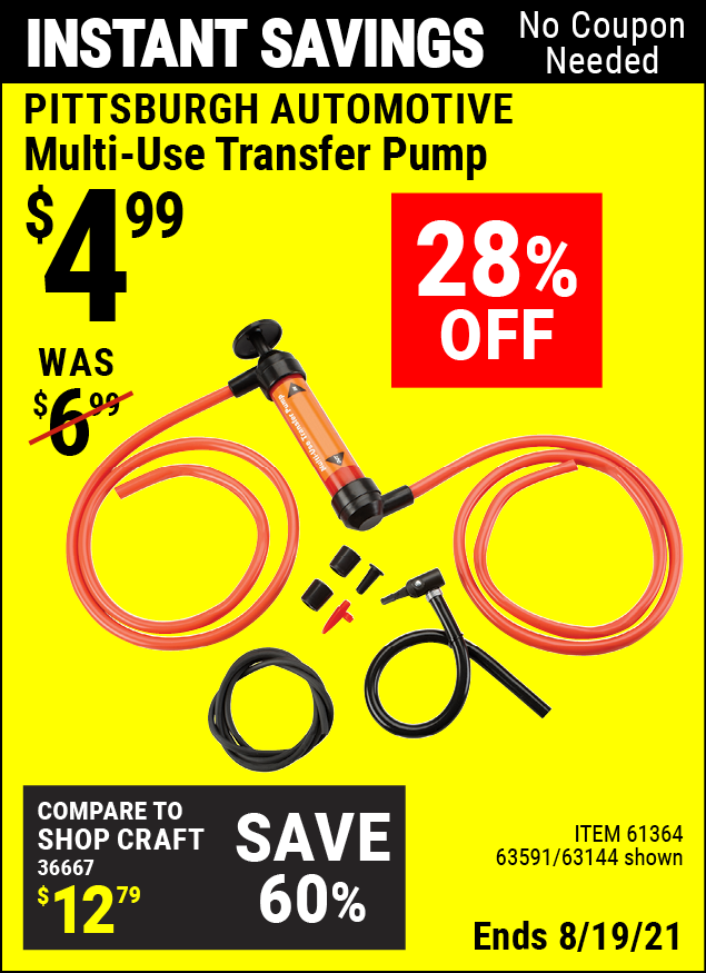 syre Ironisk fiktiv PITTSBURGH AUTOMOTIVE Multi-Use Transfer Pump for $4.99 – Harbor Freight  Coupons