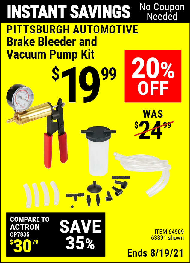 PITTSBURGH AUTOMOTIVE Brake Bleeder and Vacuum Pump Kit for 19.99