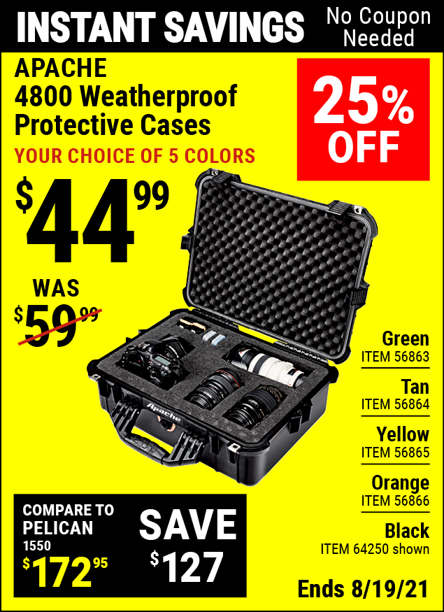 APACHE 4800 Weatherproof Protective Case for $44.99 – Harbor