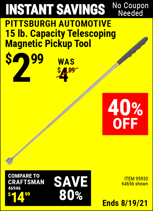 PITTSBURGH AUTOMOTIVE 15 Lbs. Capacity Telescoping Pickup Tool for 2.99 Harbor