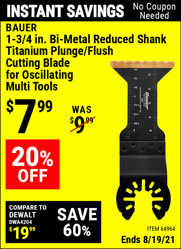 BAUER 13/4 in. BiMetal Reduced Shank Titanium Plunge/Flush Cutting