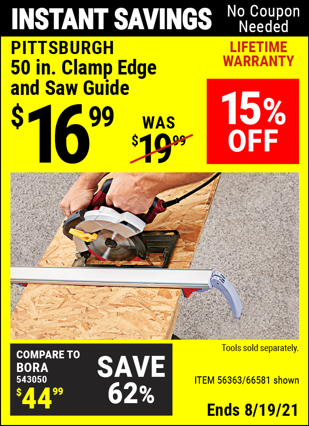 PITTSBURGH 50 In. Clamp Edge and Saw Guide for 16.99 Harbor Freight