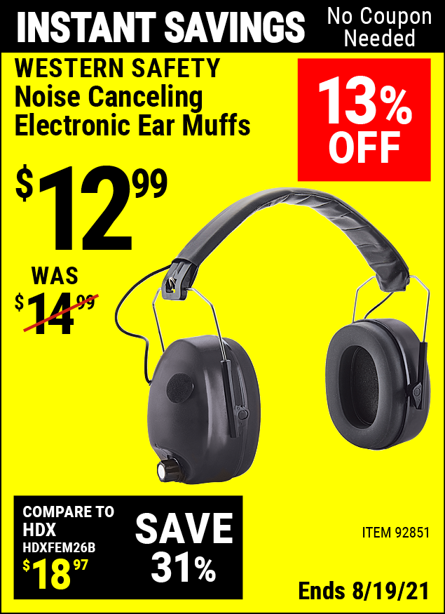 WESTERN SAFETY Noise Canceling Electronic Ear Muffs for 12.99 Harbor