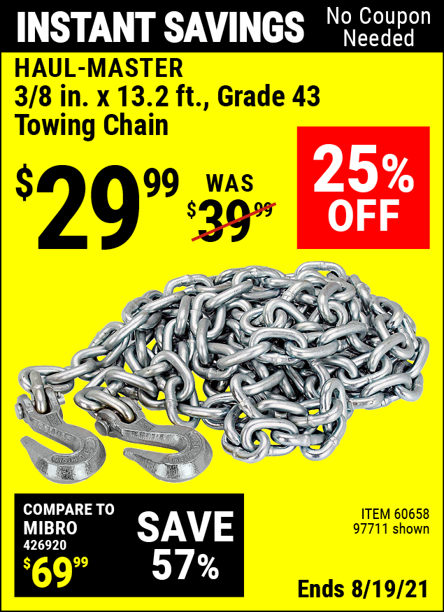 HAULMASTER 3/8 in. x 14 ft. Grade 43 Towing Chain for 29.99 Harbor