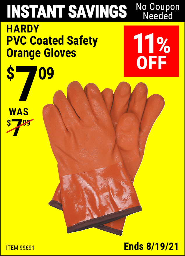 HARDY PVC Coated Safety Orange Gloves for 7.09 Harbor Freight Coupons