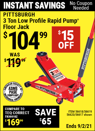 PITTSBURGH AUTOMOTIVE 3 Ton Low Profile Steel Heavy Duty Floor Jack With Rapid  Pump for $104.99 – Harbor Freight Coupons