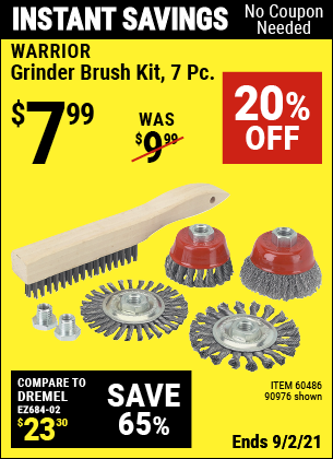 WARRIOR Grinder Brush Kit 7 Pc for $7.99 – Harbor Freight Coupons