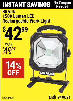 braun rechargeable work light 1500 lumens